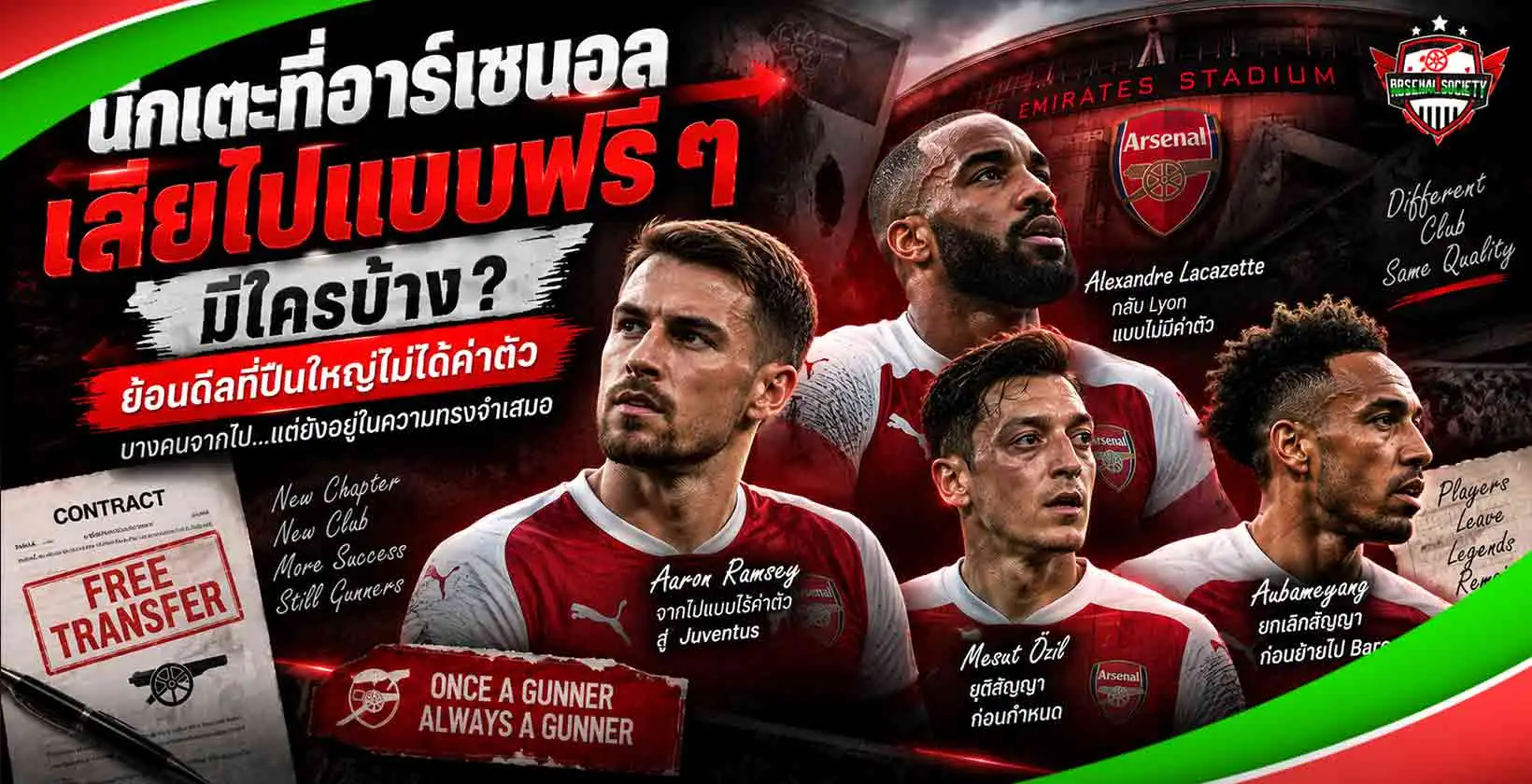 นักเตะที่อาร์เซนอลเสียไปแบบฟรี ๆ รวมแข้งที่ย้ายออกโดยปืนใหญ่ไม่ได้ค่าตัว